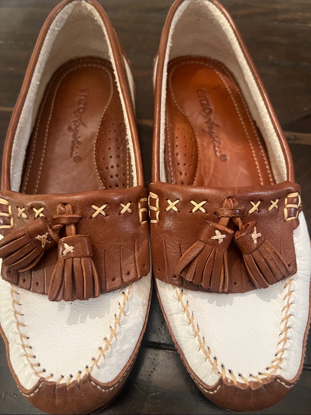 Enzo Angiolini Brown and White Tassel Moccasin Loafers New Size 6